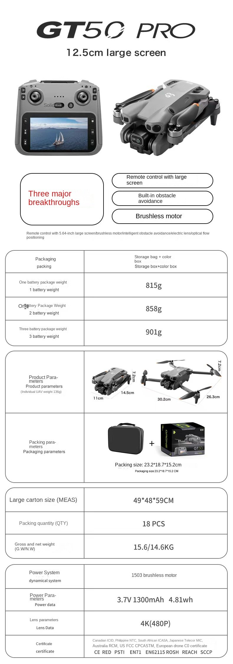 New GT50 Dron Remote Control with Screen 2.4G WiFi GPS ha7a7bc23d81346bba2924c381bcfe27fo